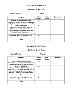 Rio Bravo-Greeley School Notebook Grade Check Student Name - rbgusd k12 ca