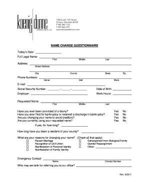 Name Change Questionnaire