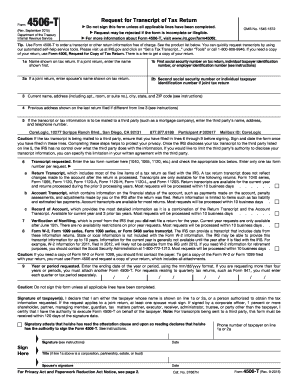 IRS Form 4506-T Request for Transcript of Tax Return