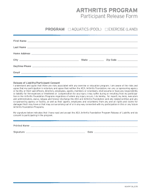 Arthritis Program Participant Release Form