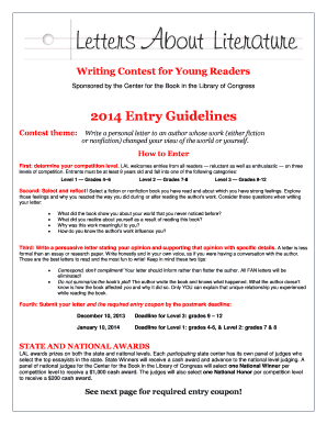 Letters About Literature Writing Contest Entry Form