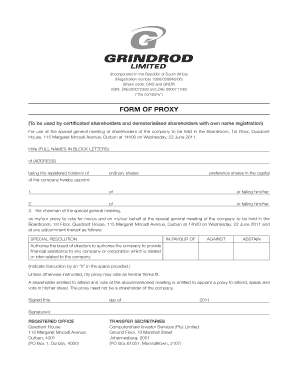 South Africa Proxy Form for Shareholders