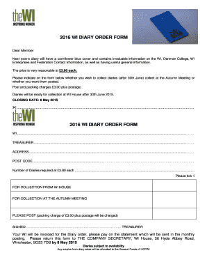 2016 WI Diary Order Form