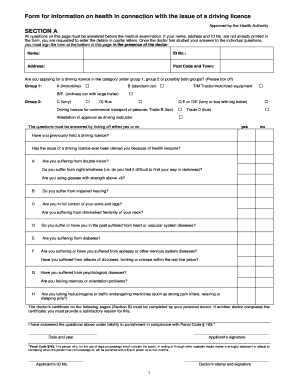 Driving Licence Health Information Form