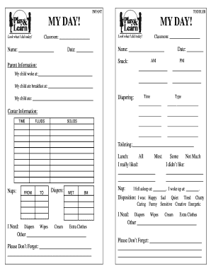 Infant Toddler Daily Report Form