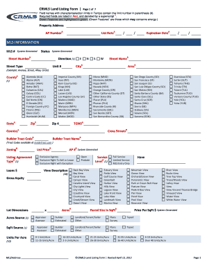 CRMLS Land Listing Form