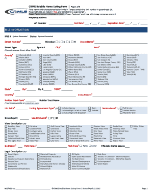 CRMLS Mobile Home Listing Form