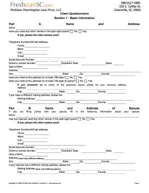 Client Questionnaire for Bankruptcy