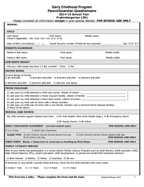 Early Childhood Program Parent Questionnaire