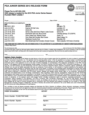 PGA Junior Series 2013 Release Form