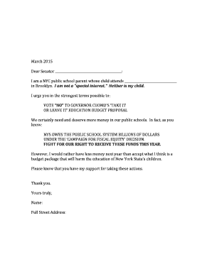 Letter to Senator Opposing Education Budget Proposal