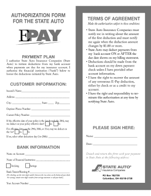 State Auto Insurance E-Pay Authorization Form