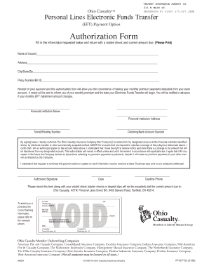 Ohio Casualty EFT Payment Authorization Form