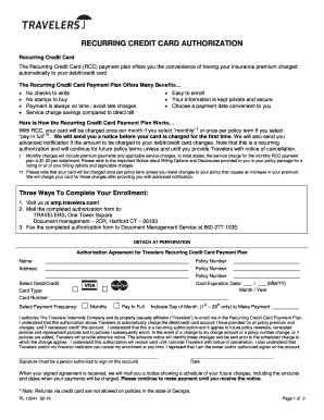 Travelers Recurring Credit Card Authorization Agreement