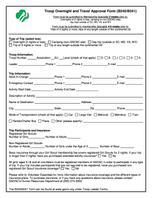 Girl Scout Troop Overnight and Travel Approval Form