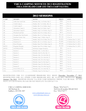 YMCA Camping Services 2013 Registration Form
