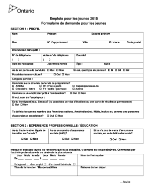 Formulaire de demande pour les jeunes