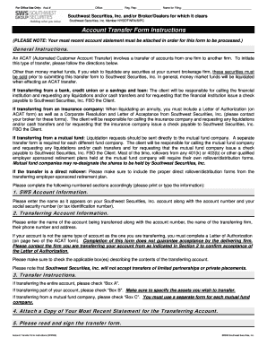 Southwest Securities Account Transfer Form