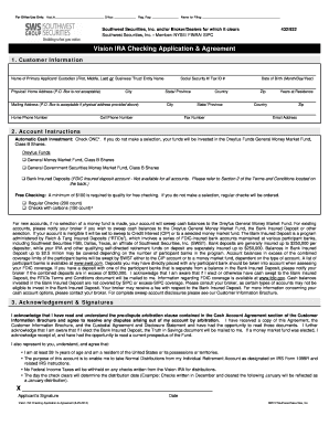 Vision IRA Checking Application & Agreement