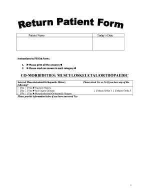 Return Patient Form - Kerlan-Jobe Orthopaedic Clinic