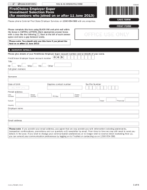 FirstChoice Employer Super Investment Selection Form