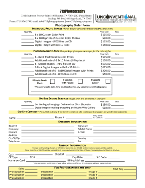 Photography Order Form