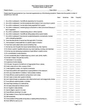 Adolescent Mental Health Screen