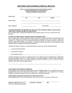 Adult Patient Privacy Practices Acknowledgment Form