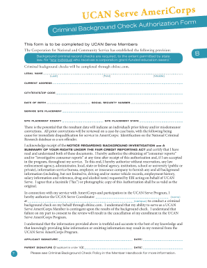 UCAN Serve AmeriCorps Criminal Background Check Authorization Form