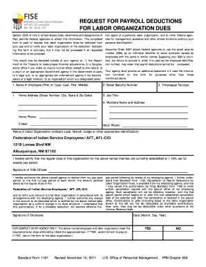 Request for Payroll Deductions for Labor Organization Dues