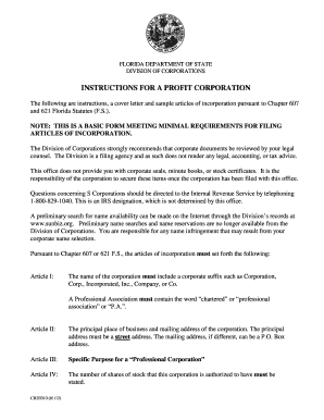 Florida Profit Corporation Articles of Incorporation