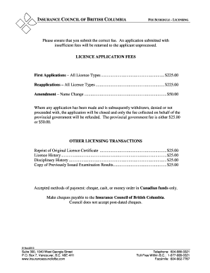 British Columbia Insurance Licence Application Form