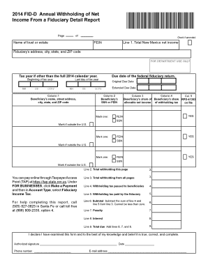 2014 New Mexico FID-D Annual Withholding Form