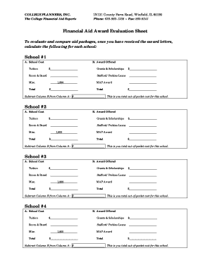 Financial Aid Award Evaluation Sheet