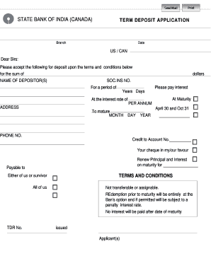 State Bank of India Term Deposit Application