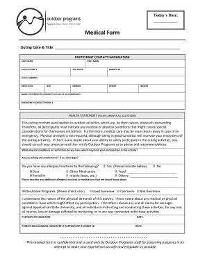 Medical Form for Outdoor Activities