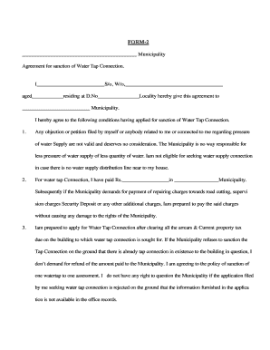 Water Tap Connection Agreement