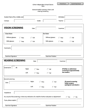 Student Health Screening Form