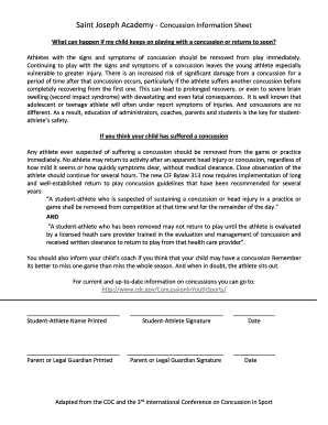 Saint Joseph Academy Concussion Information Sheet