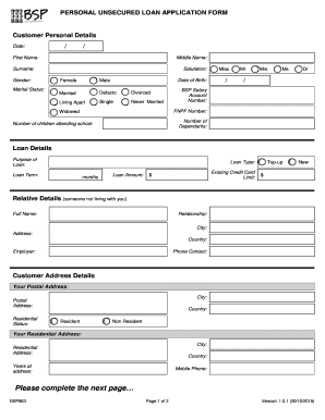 Personal Unsecured Loan Application Form