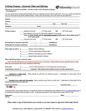E-Giving Program – Electronic Tithes and Offerings