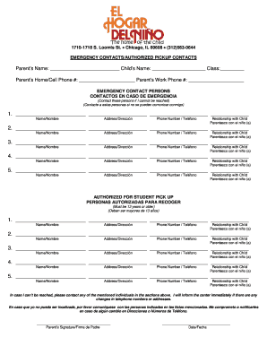 Emergency Contact and Authorized Pickup Form