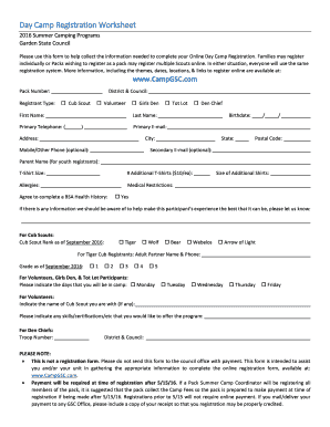 Day Camp Registration Worksheet