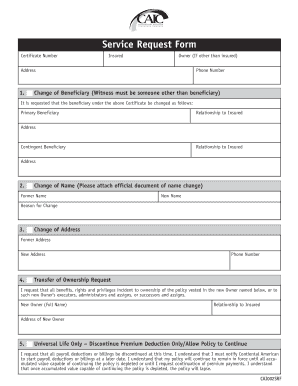 Continental American Insurance Service Request Form