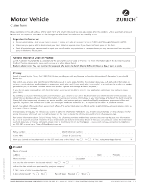 Motor Vehicle Claim Form