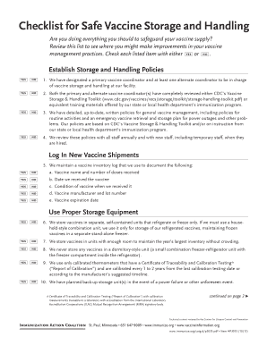 Vaccine Storage and Handling Checklist