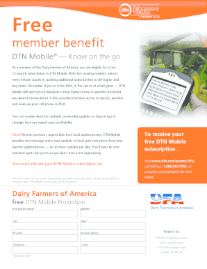 Dairy Farmers of America DTN Mobile Subscription Form