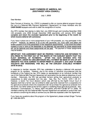 Deferred Milk Payment Agreement