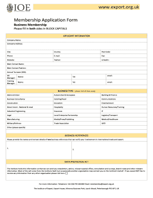 Institute of Export Business Membership Application Form