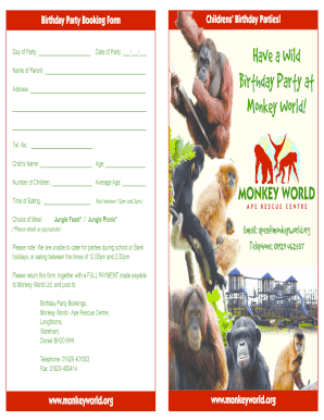 Children's Birthday Party Booking Form